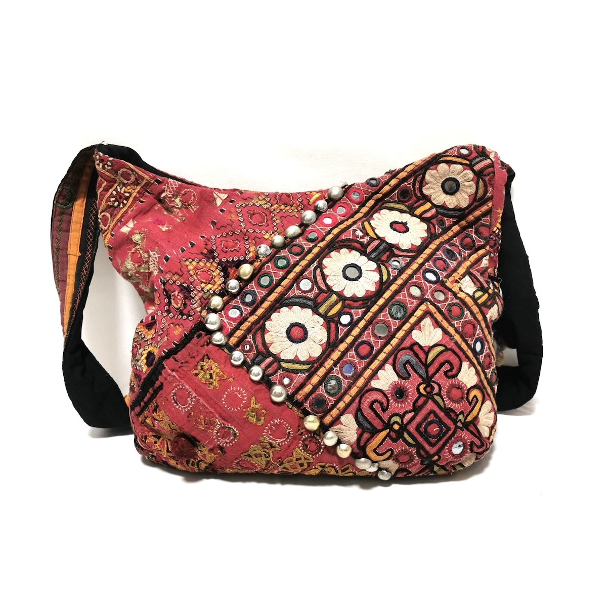 シモンカミール/ショルダーバッグ/レッド×マルチ/コットン×金属素材の