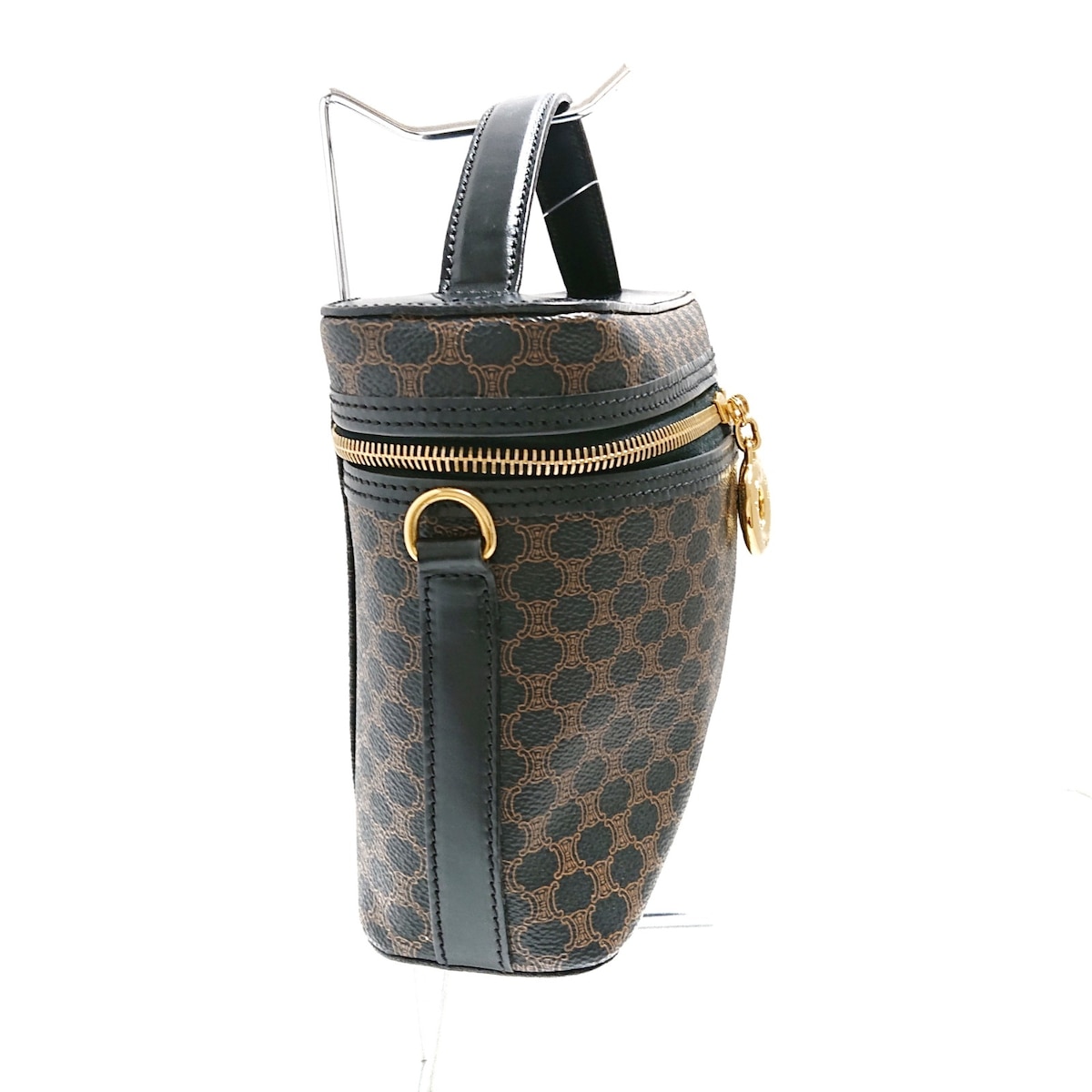 セリーヌ/バニティバッグ/マカダム柄/黒×ブラウン/PVC(塩化ビニール