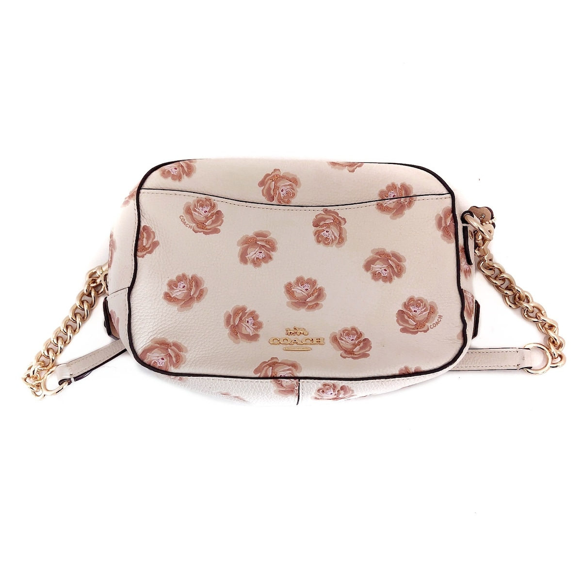 コーチ/ショルダーバッグ/カメラ バッグ ウィズ ローズ プリント/白