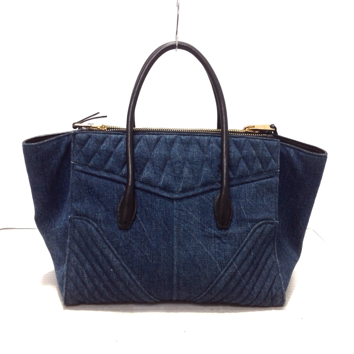 ミュウミュウ/ハンドバッグ/デニムバイカー/ネイビー×黒/デニム×レザー