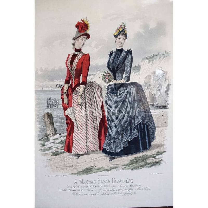 アンティーク版画 19世紀 フランス ファッションプレート 額装手彩色