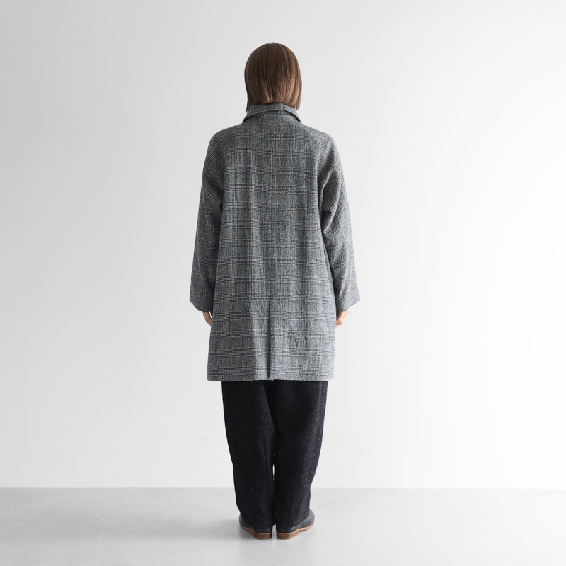 HUIS×尾州”縮絨ウールミドルコート （グレンチェック）【ユニセックス