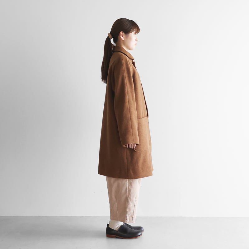 HUIS×尾州”縮絨ウールフランネルミドルコート （ブラウン）【ユニ