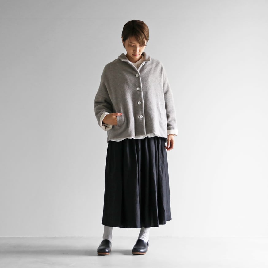 HUIS×尾州”縮絨ウールフランネルワイドショートコート（ライトグレー