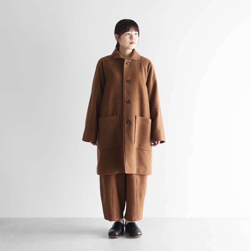 HUIS×尾州”縮絨ウールフランネルミドルコート （ブラウン）【ユニ