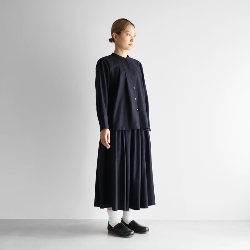フランス綾タックブラウス（ダークネイビー）【レディス】U113 | HUIS