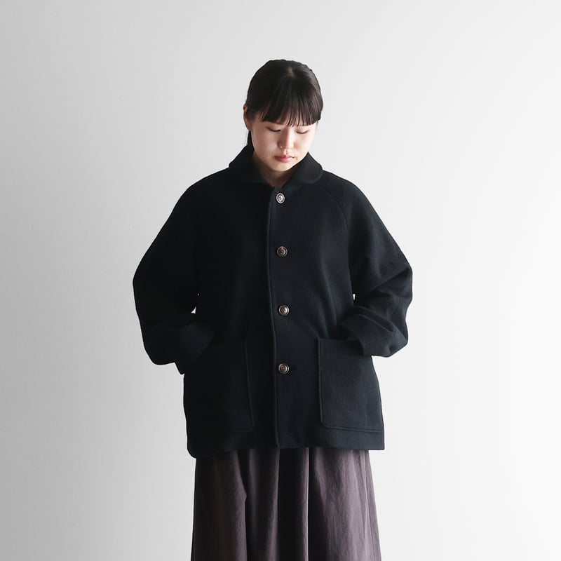 HUIS×尾州”縮絨ウールフランネルショートコート（ブラック）【ユニ