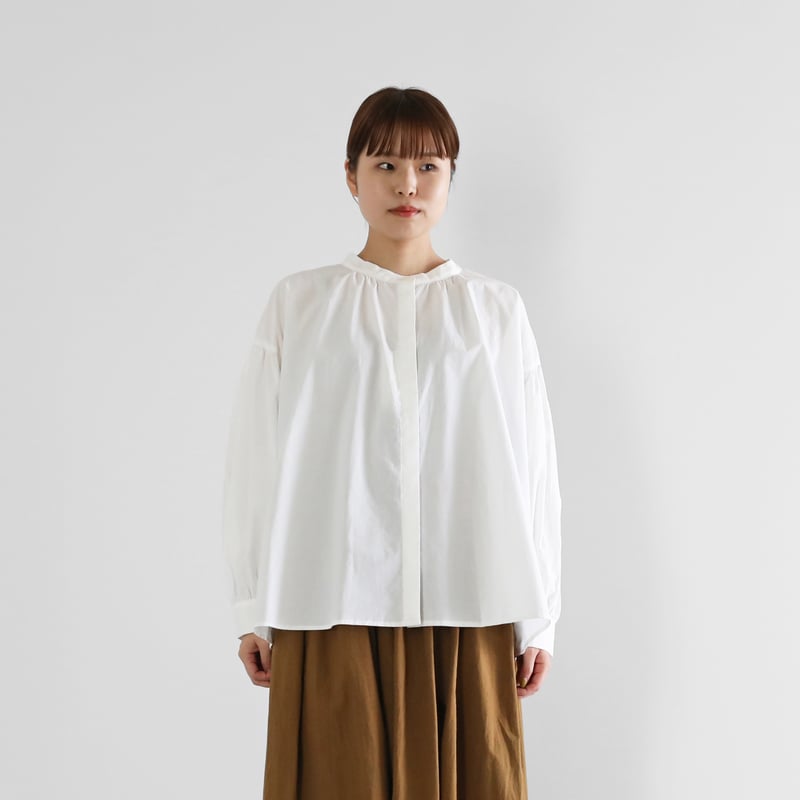 オーガニックコットンバルーンスリーブワイドブラウス（白）【レディス