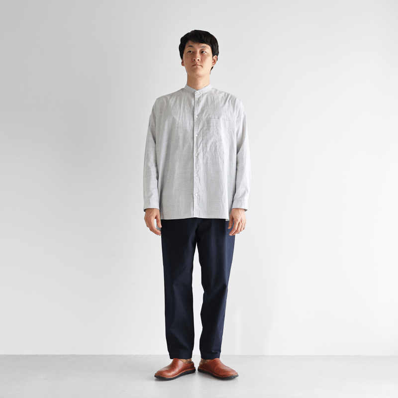 コードレーンバンドカラーオーバーシャツ（トップ糸グレー）【ユニ