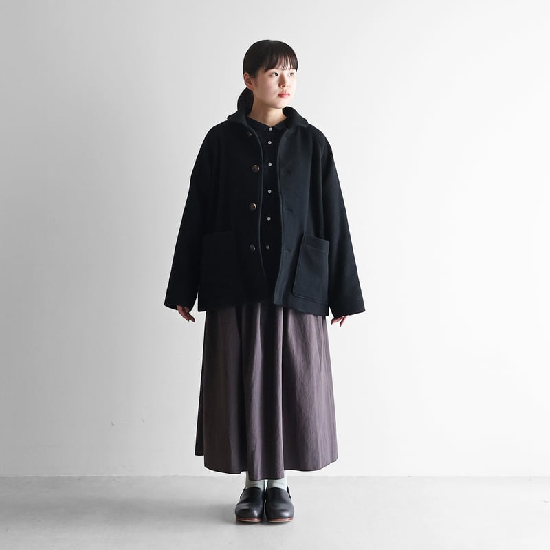 HUIS×尾州”縮絨ウールフランネルショートコート（ブラック）【ユニ