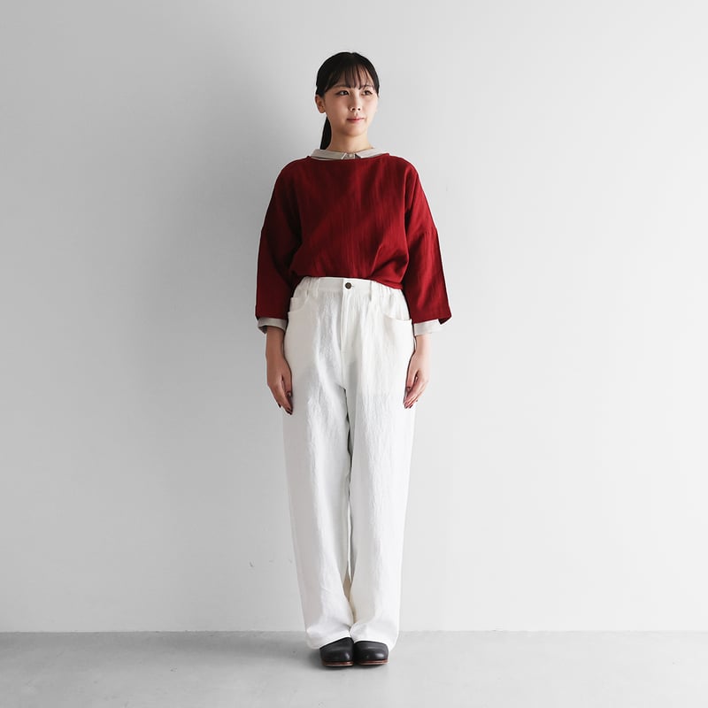 オールドレピア天日干しラミーリネンワイドストレートワークパンツ（白