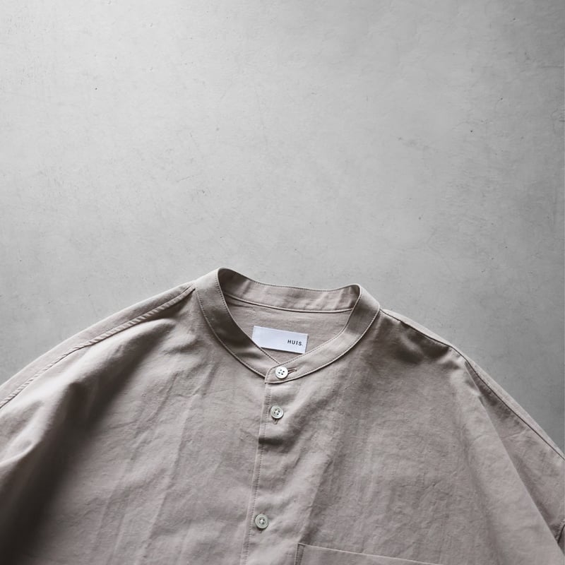 ギザコットンヘンプバンドカラーオーバーシャツ（ナチュラルグレー