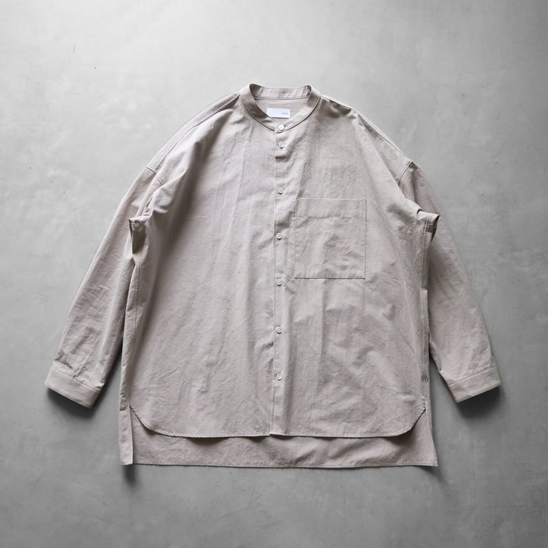 ギザコットンヘンプバンドカラーオーバーシャツ（ナチュラルグレー