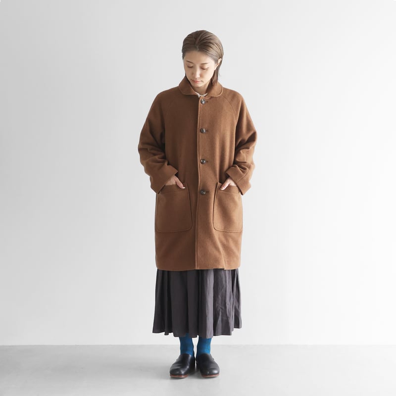 HUIS×尾州”縮絨ウールフランネルミドルコート （ブラウン）【ユニ