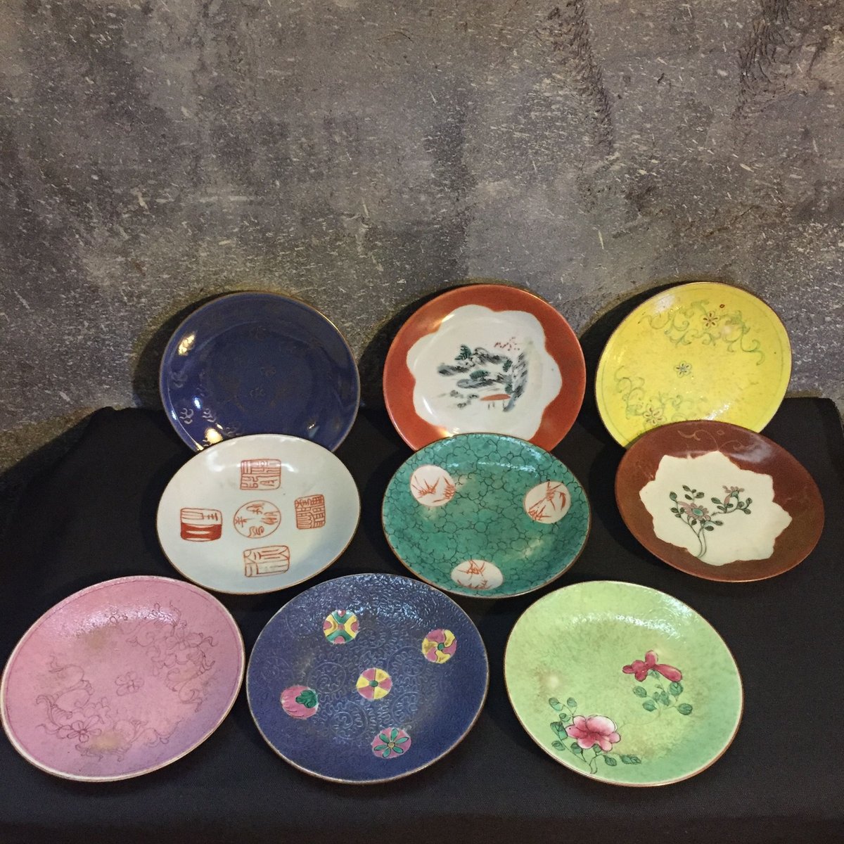 China Antique 大清乾隆年製 大清嘉慶年製 中国古玩 十錦手 絵替 9枚