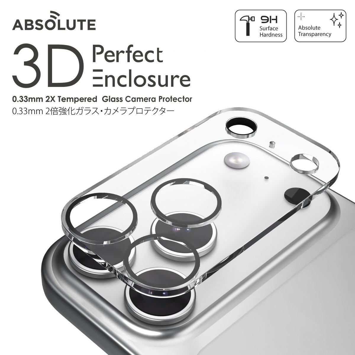 ABSOLUTE・3D Perfect Enclosure 2倍強化ガラスカメラプロテクター・
