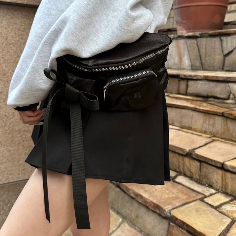 エピヌepine/リボンサテン2way ボディバッグ黒/ミニポーチショルダー