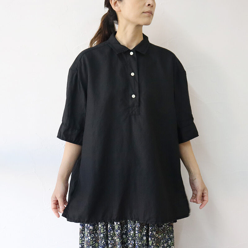 homspun ホームスパン リネンバイオポロギャザープルオーバーブラウス