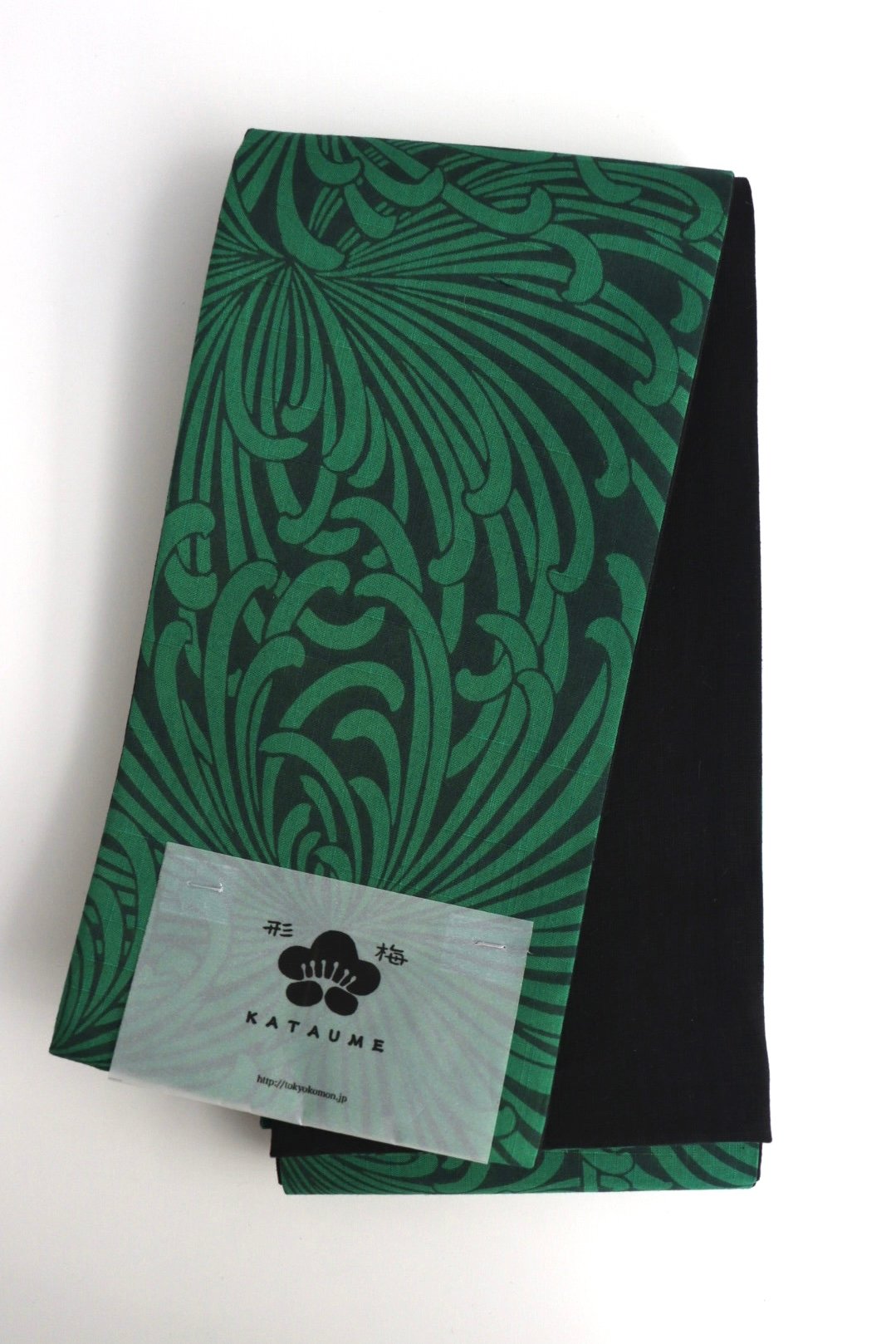 石塚染工形梅 半幅帯 乱菊ダークグリーン×グリーン | 坂本呉服店