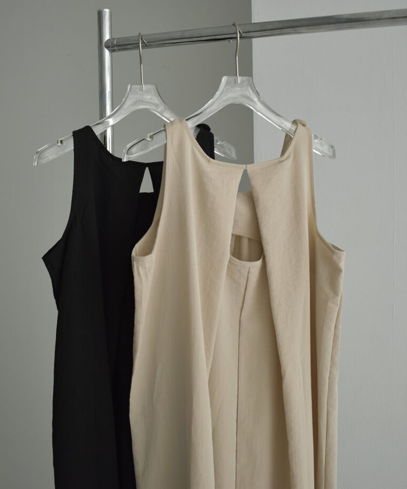 onepiece-02078 ノースリーブバックタック ワンピース ベージュ