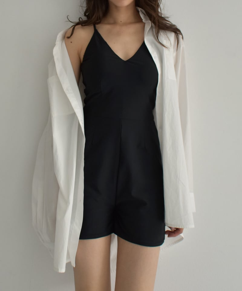 swim-05001 日本製 オールインワン スイムウェア 水着 ブラック | L