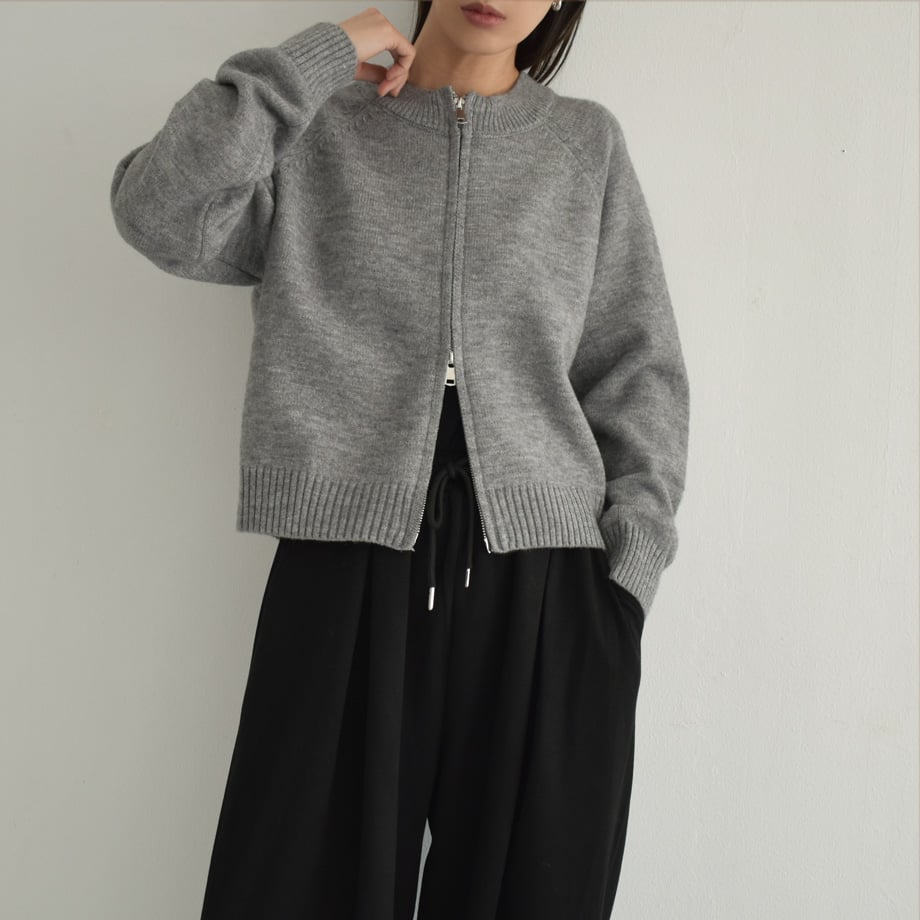 knit-02269 ジップ ニット カーディガン グレー ブラック | L a v i s