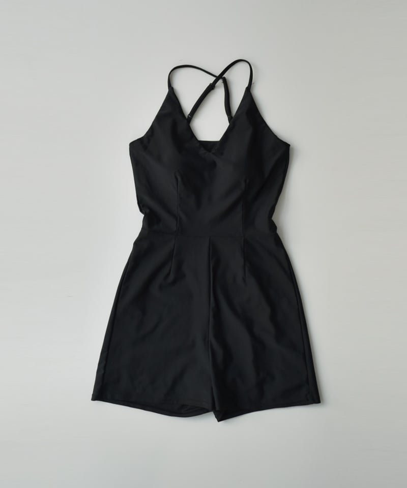 swim-05001 日本製 オールインワン スイムウェア 水着 ブラック | L