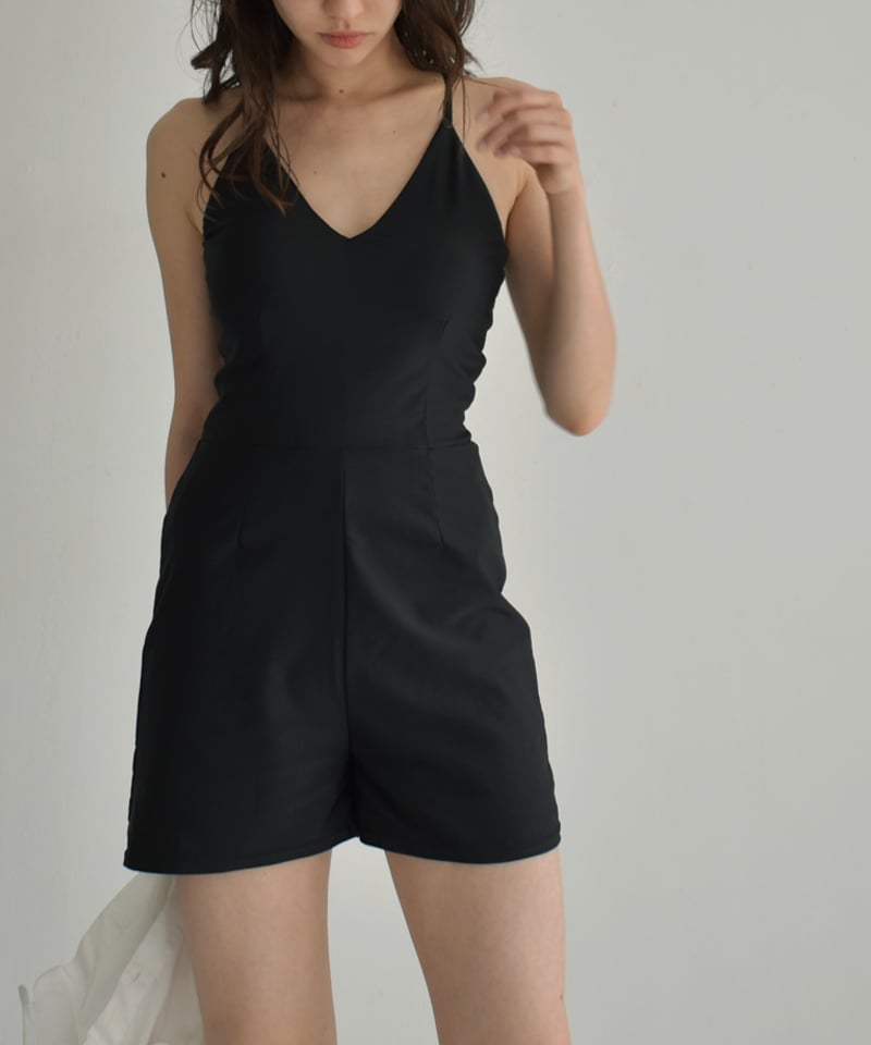 swim-05001 日本製 オールインワン スイムウェア 水着 ブラック | L