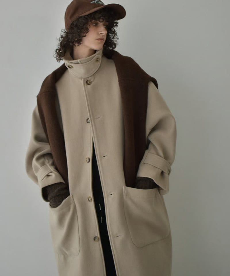 coat-12001 ウールブレンド ステンカラーコート ベージュ モカ | L
