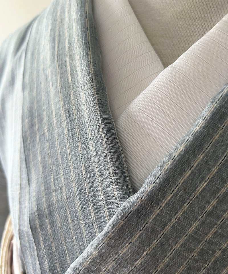本結城紬 縞模様 ストライプ ブルーグレー［K161］ | kimono ulala
