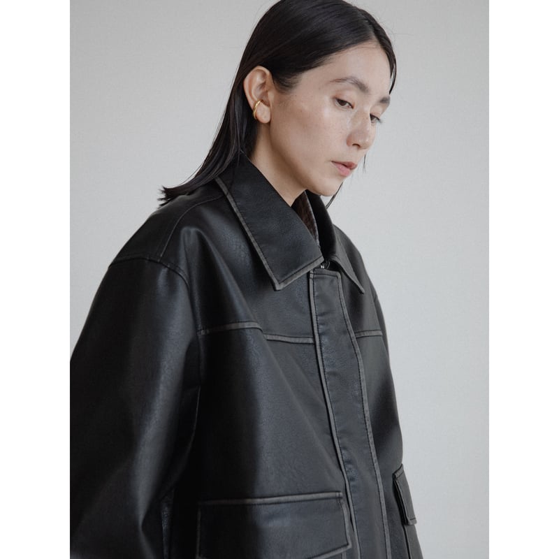 予約販売》vintage like fake leather jacket/2colors
