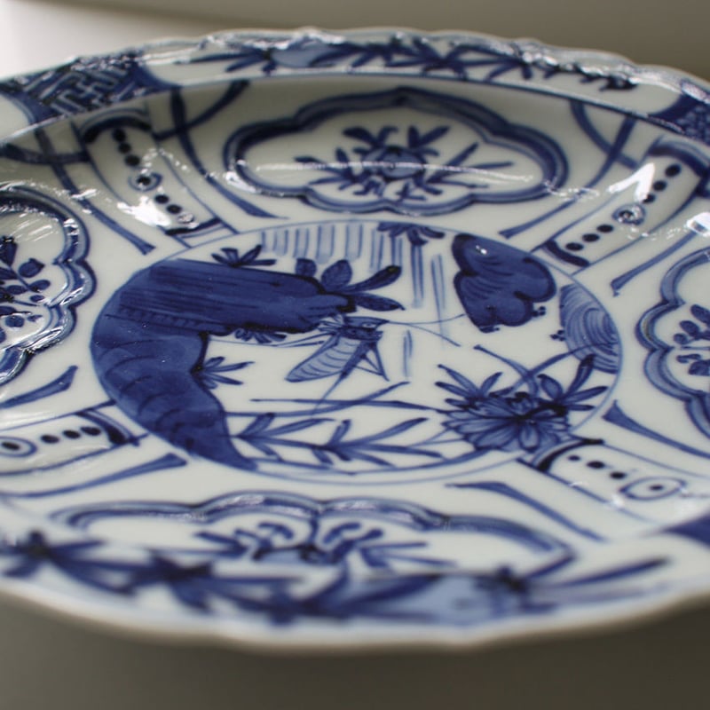 P-191 古伊万里 KOIMARI 染付 芙蓉手飛蝗文 輪花皿 | imarimaru