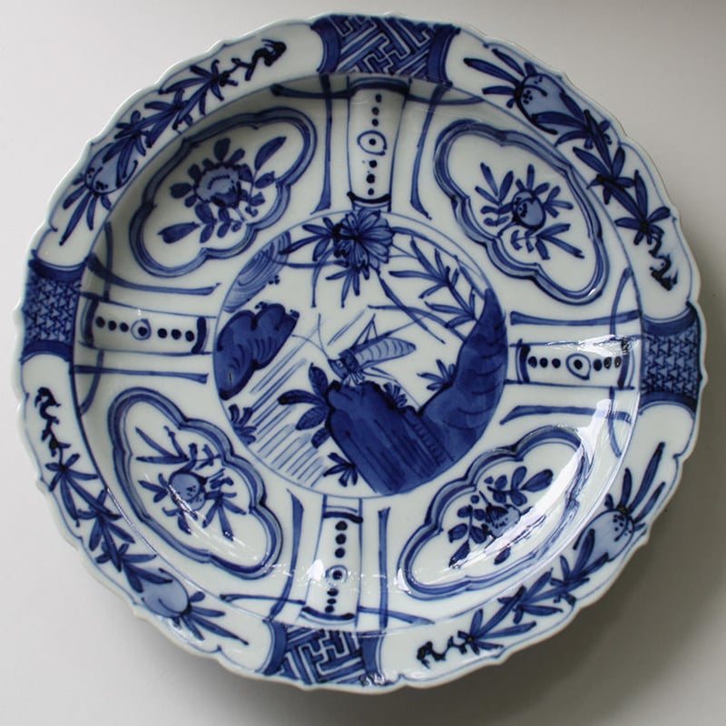 P-191 古伊万里 KOIMARI 染付 芙蓉手飛蝗文 輪花皿 | imarimaru