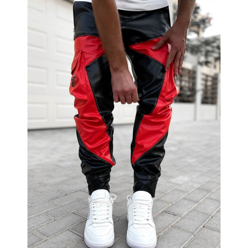 GUAPI/ Obsidian BLACK RED Leather Cargo pants V