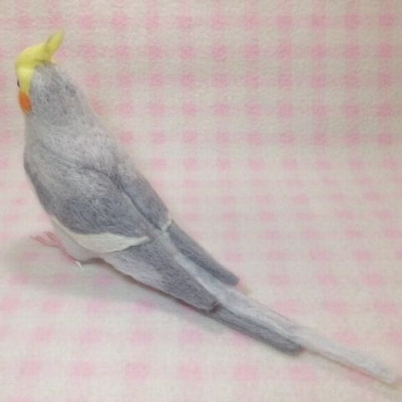 受注作成品】 オカメインコ ノーマル♂☆ライトグレー 羊毛フィギュア