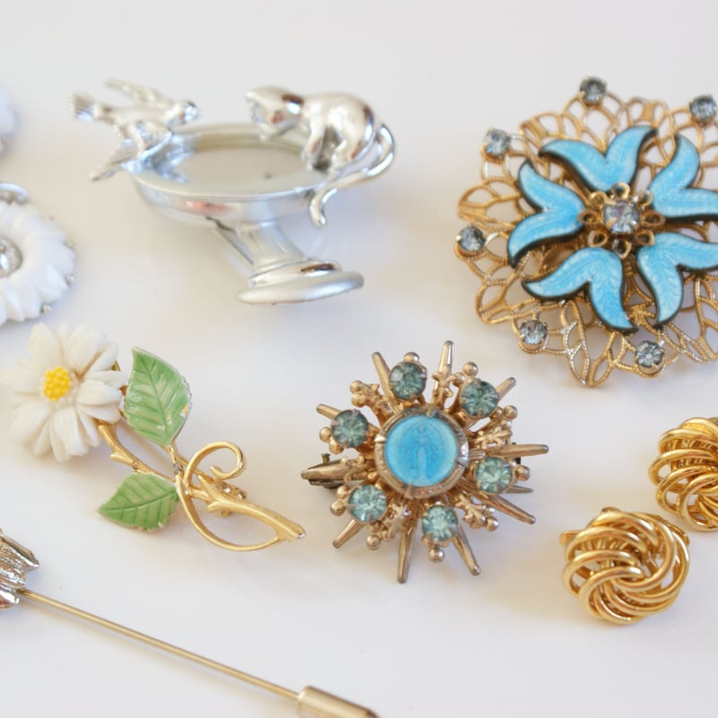 ガラスエナメル ブルー ブローチ / ヴィンテージ・コスチューム
