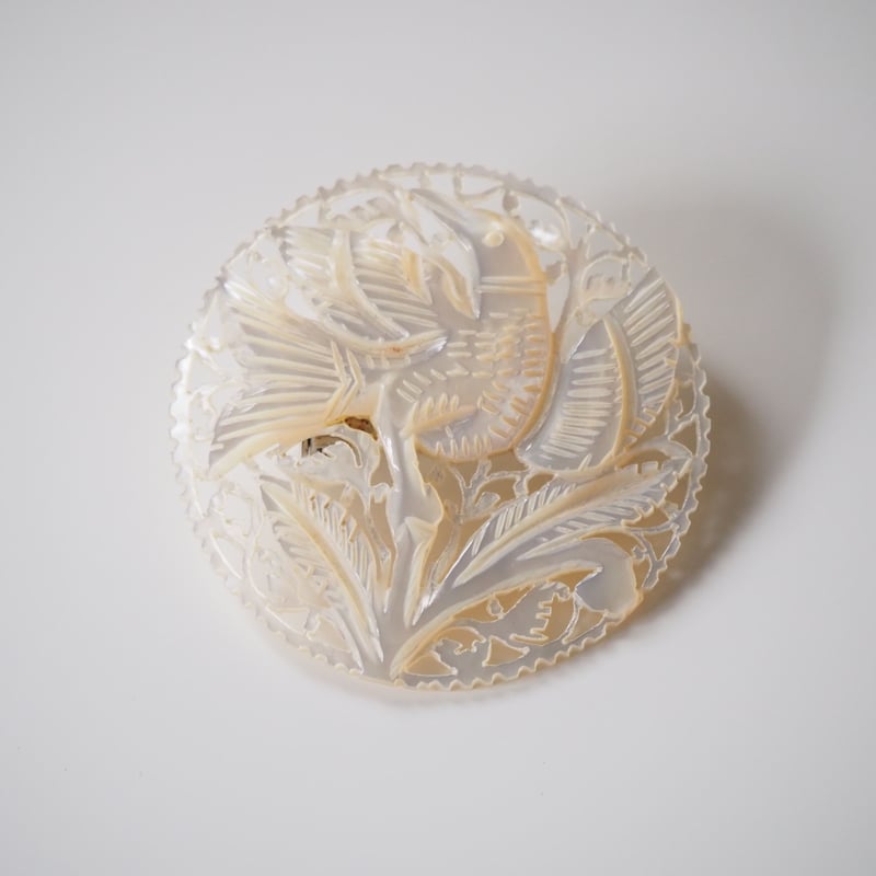 ベツレヘムパール 白蝶貝 シェル 鳥バード ブローチ / ヴィンテージ