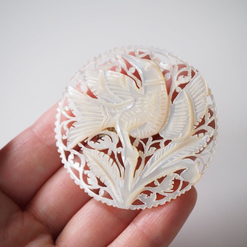 ベツレヘムパール 白蝶貝 シェル 鳥バード ブローチ / ヴィンテージ