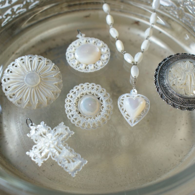 ベツレヘムパール 白蝶貝 シェル 透かし ブローチ/ ヴィンテージ
