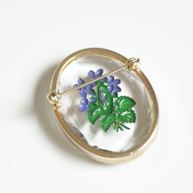 スミレ フラワー ガラス ブローチ/ ヴィンテージ・アンティーク