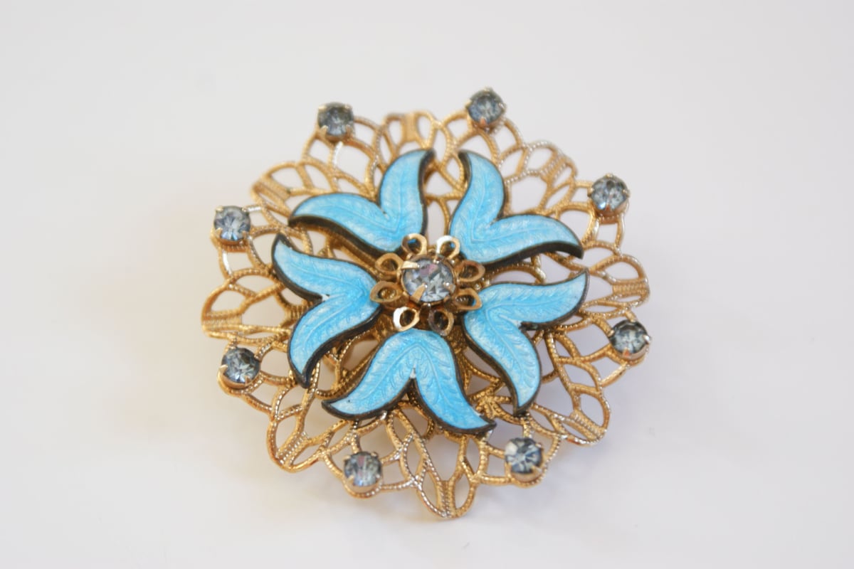 ガラスエナメル ブルー ブローチ / ヴィンテージ・コスチューム