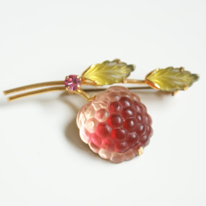 AUSTRIA オーストリア製 ピンクガラス ベリー ブローチ/ ヴィンテージ