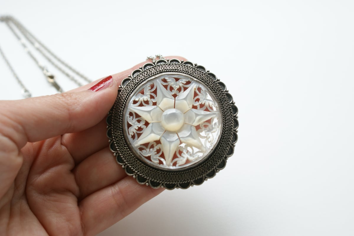 Jerusalem ベツレヘムパール 七芒星 マザーオブパール フィリグリー