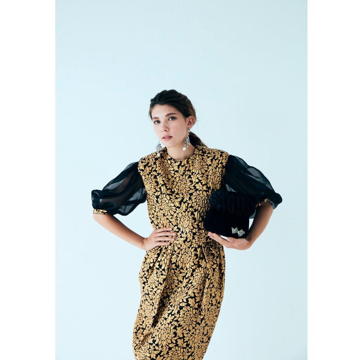 NINA RICCIニナリッチ ゴールドジャガード織り ワンピース ドレス
