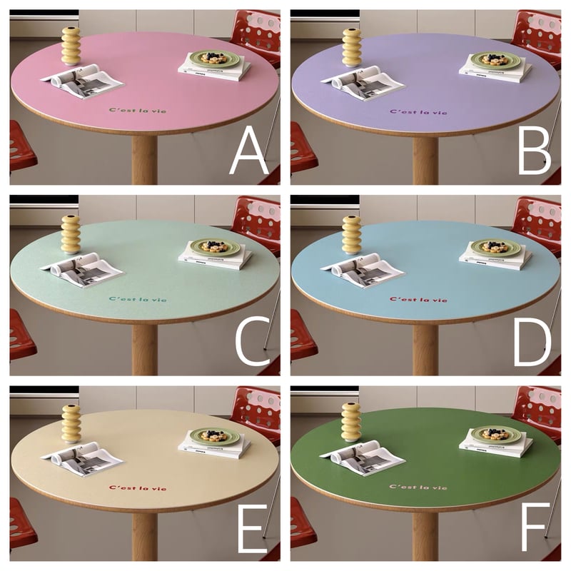 シンプル レタリング カラー ラウンド テーブルクロス マット 全6色