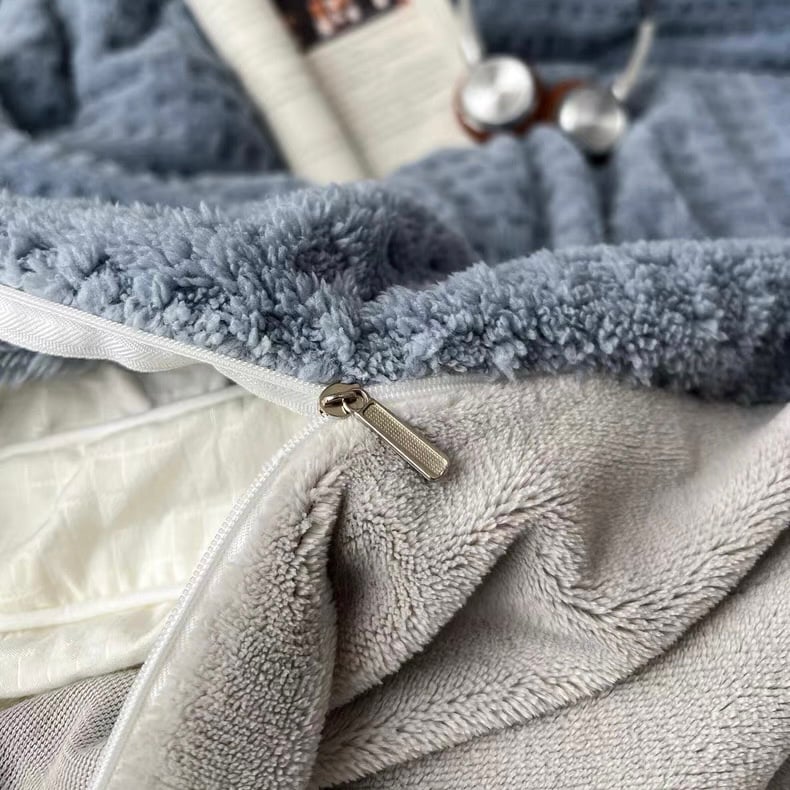ブルー グレー 厚手 ミルク フリース 冬用 布団カバーセット 全2サイズ