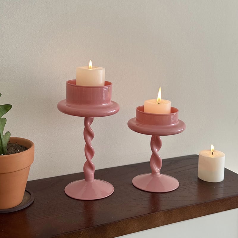 2way ピンク ツイスト キャンドルホルダー 全2サイズ | 70PARK