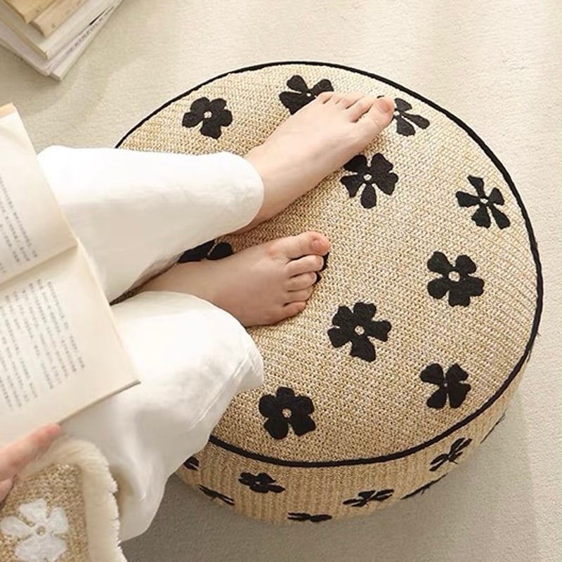 ストロー素材 フラワー ビーズ クッション プフ 全2色 椅子 | 70PARK