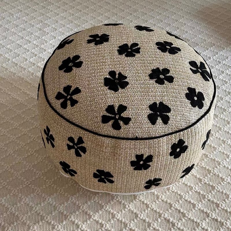 ストロー素材 フラワー ビーズ クッション プフ 全2色 椅子 | 70PARK