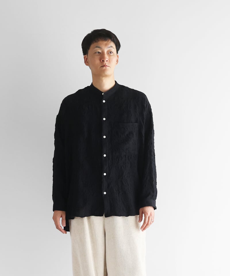 HUIS |“HUIS×尾州”縮絨綿ウールガーゼバンドカラーオーバーシャツ